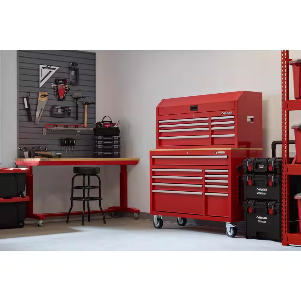 Modular Tool Storage 52 In. W Standard Duty Red Mobile Workbench Cabinet with 8-Drawer Top Tool Chest