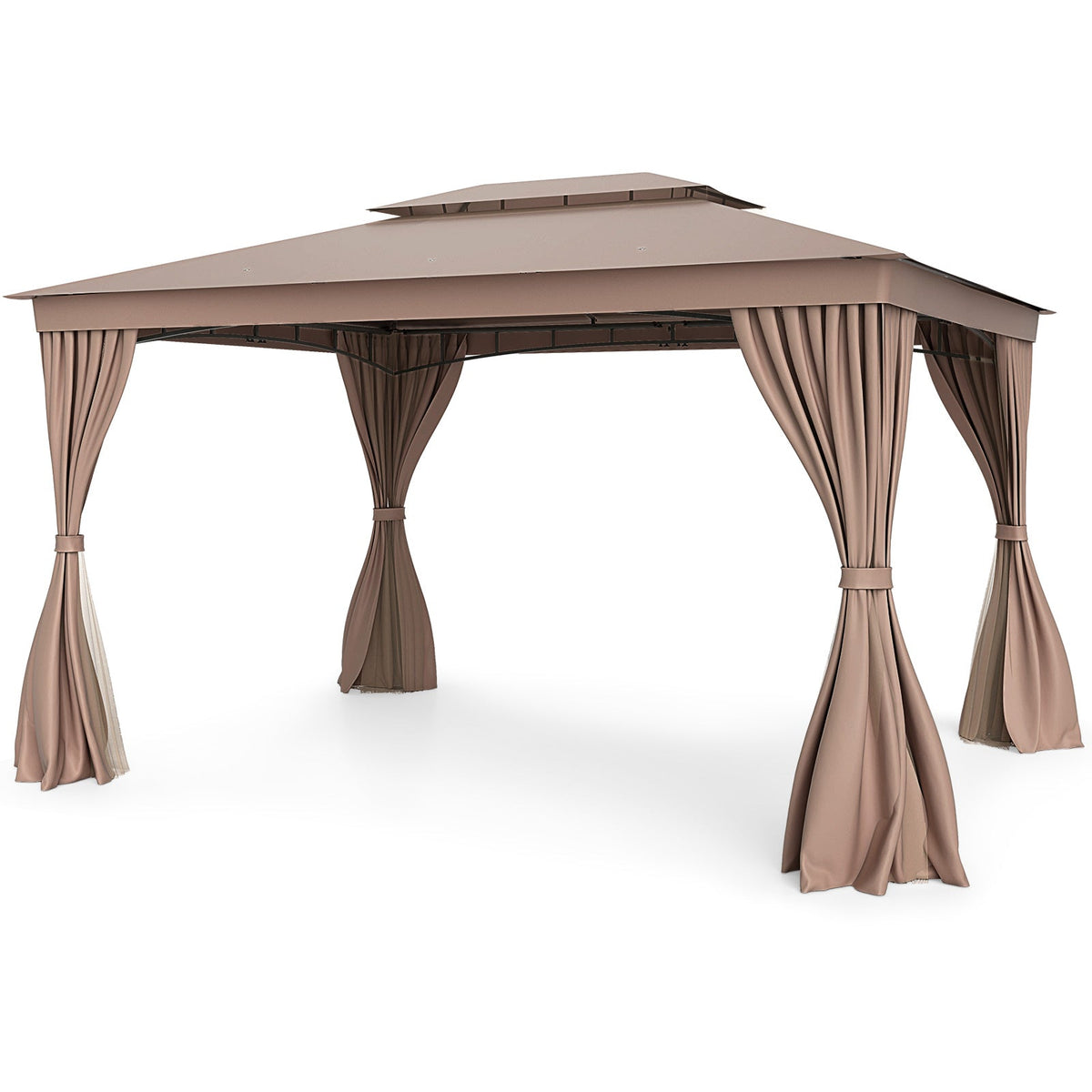 10' x 13' Double-Roof Patio Gazebo with Mesh Netting & Privacy Curtains