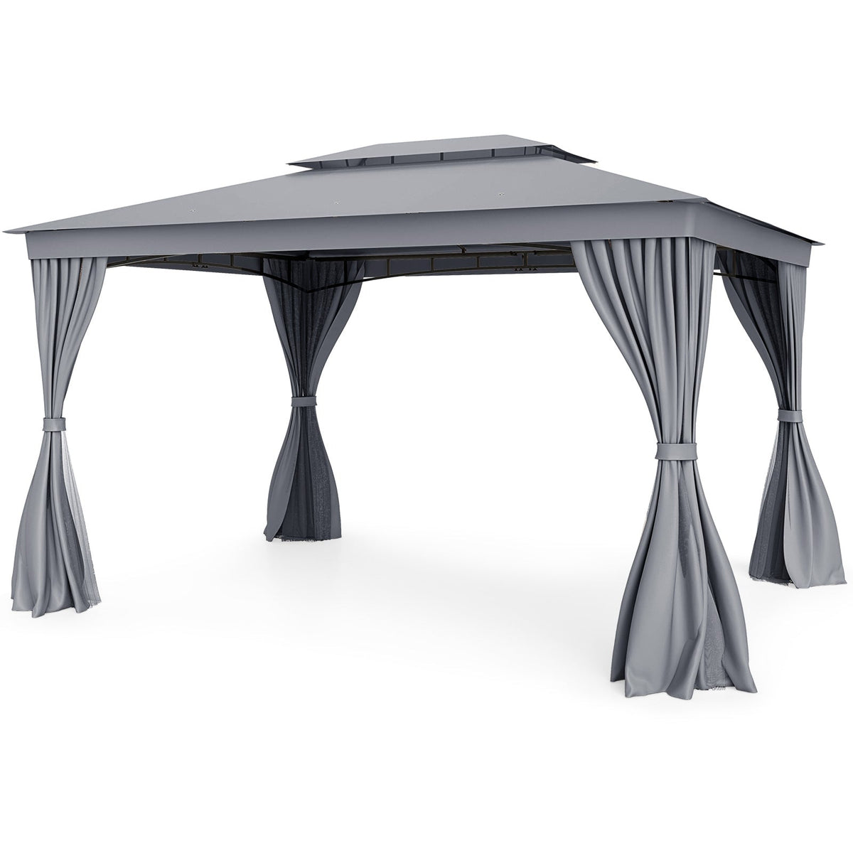 10' x 13' Double-Roof Patio Gazebo with Mesh Netting & Privacy Curtains