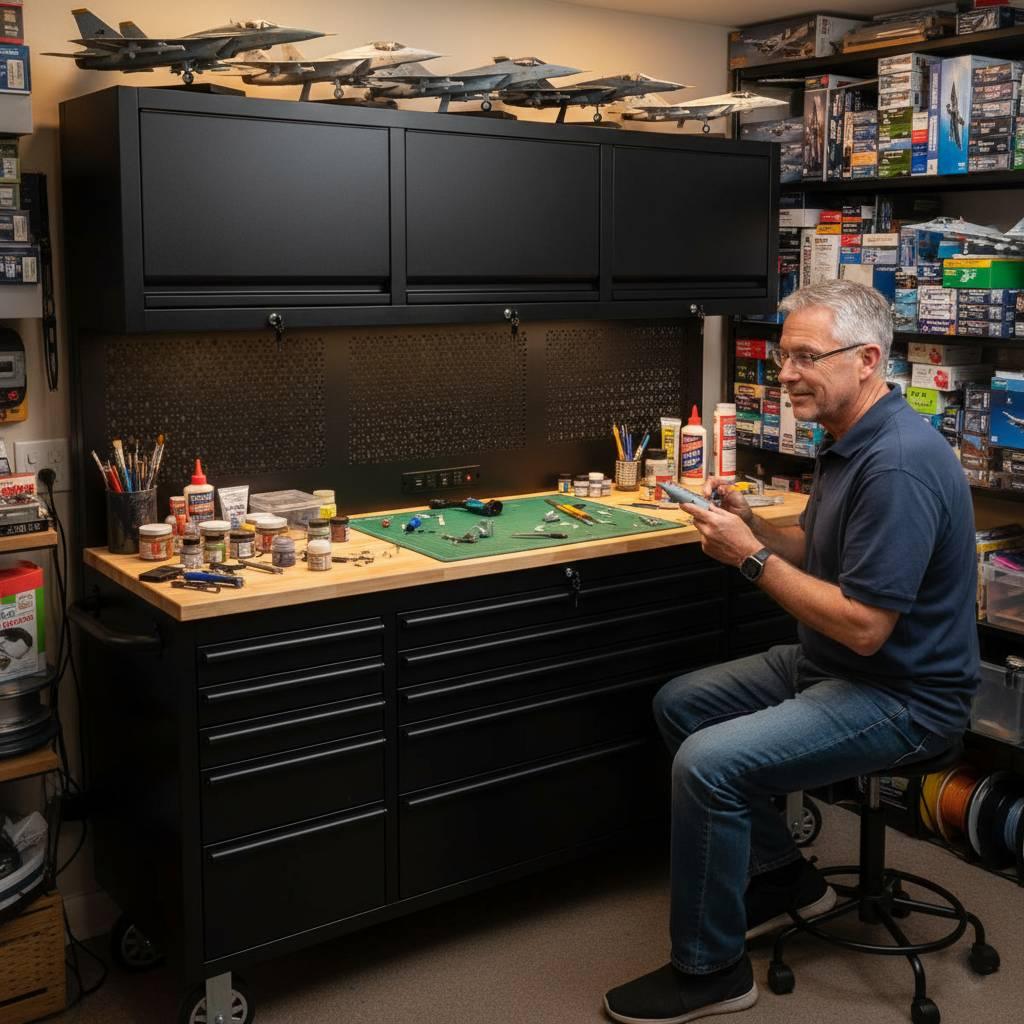 72-Inch Rolling Tool Chest Workstation with LED Lighting, Power Outlets and Overhead Cabinets