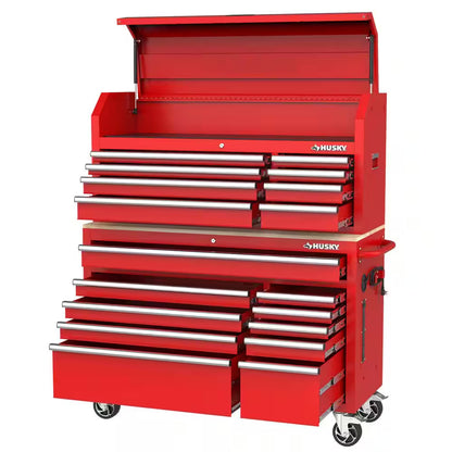 Modular Tool Storage 52 In. W Standard Duty Red Mobile Workbench Cabinet with 8-Drawer Top Tool Chest