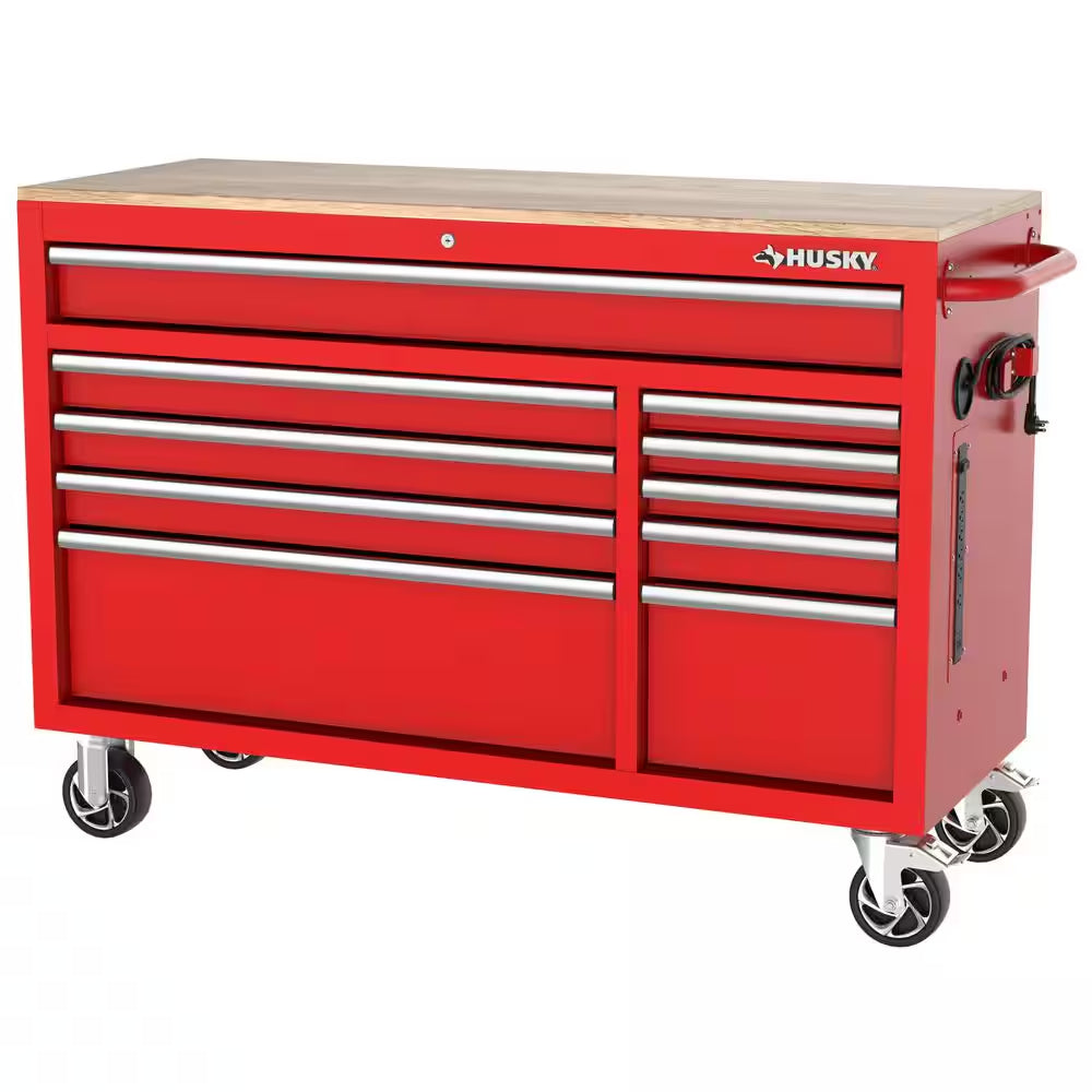 Modular Tool Storage 52 In. W Standard Duty Red Mobile Workbench Cabinet with 8-Drawer Top Tool Chest