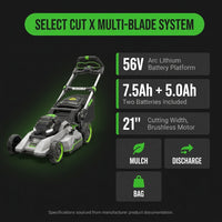EGO POWER+ Cordless Electric Lawn Mower, Self-Propelled, Includes 56V 7.5Ah Battery and Rapid Charger (LM2135SP) plus Extra 5.0Ah Battery (BA2800T) — Results & Stats