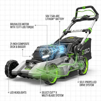 EGO POWER+ Cordless Electric Lawn Mower, Self-Propelled, Includes 56V 7.5Ah Battery and Rapid Charger (LM2135SP) plus Extra 5.0Ah Battery (BA2800T) — How It Works