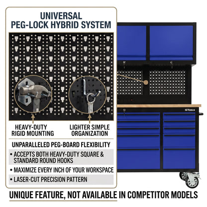72-Inch Rolling Tool Chest Workstation with LED Lighting, Power Outlets and Overhead Cabinets
