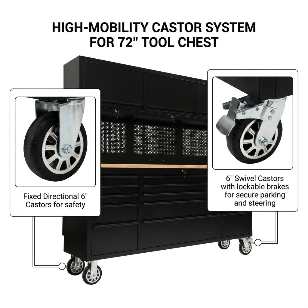 72-Inch Rolling Tool Chest Workstation with LED Lighting, Power Outlets and Overhead Cabinets