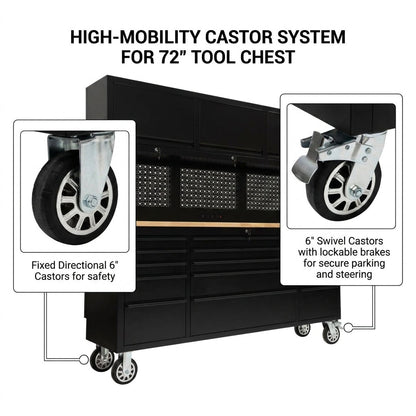 72-Inch Rolling Tool Chest Workstation with LED Lighting, Power Outlets and Overhead Cabinets
