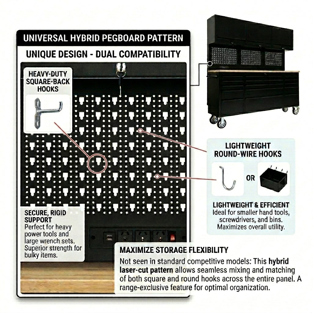 72-Inch Rolling Tool Chest Workstation with LED Lighting, Power Outlets and Overhead Cabinets