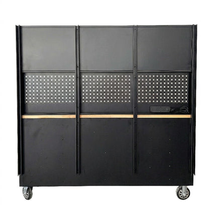 72-Inch Rolling Tool Chest Workstation with LED Lighting, Power Outlets and Overhead Cabinets