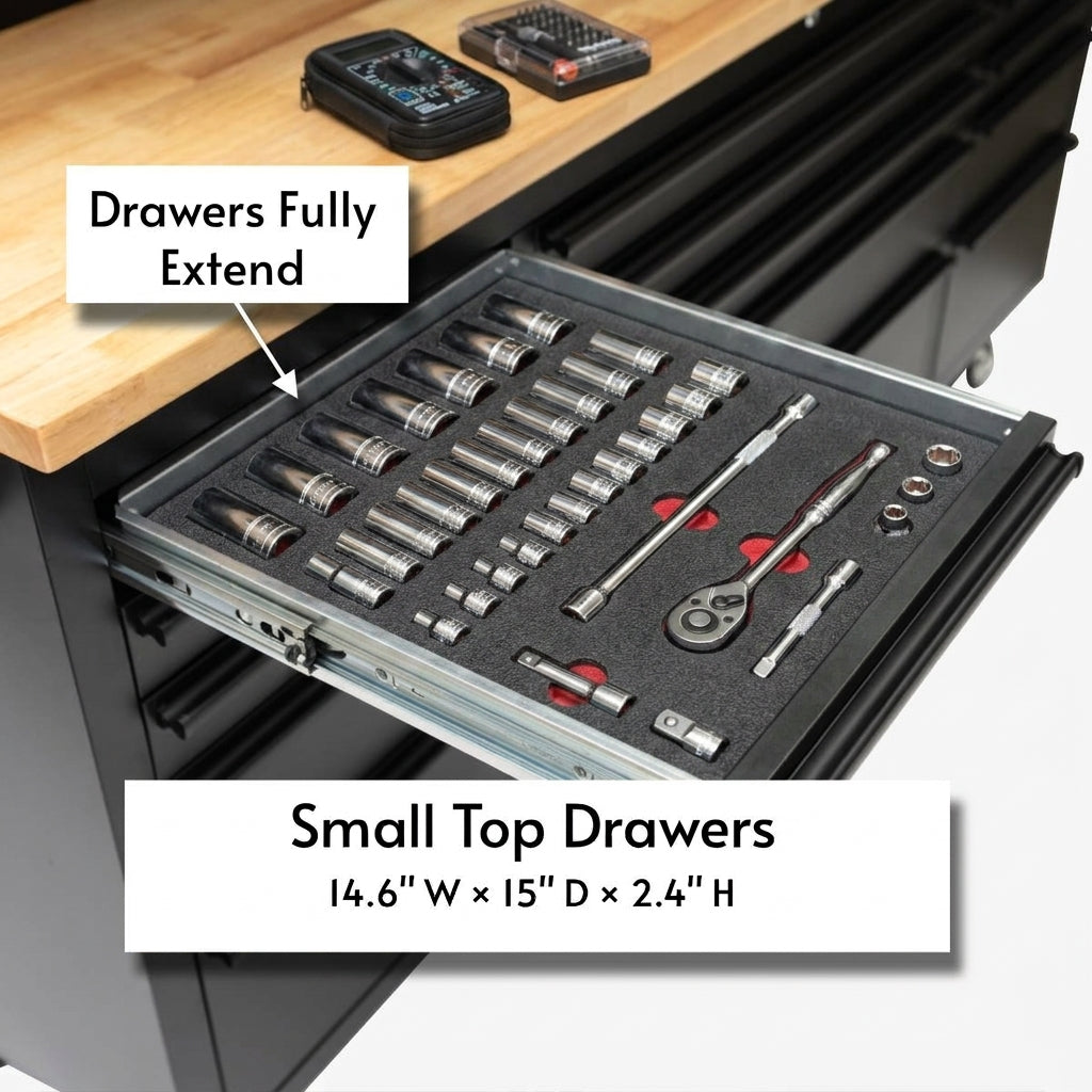 72-Inch Rolling Tool Chest Workstation with LED Lighting, Power Outlets and Overhead Cabinets