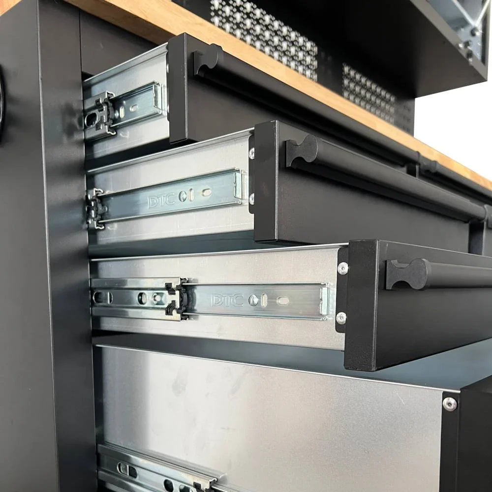 72-Inch Rolling Tool Chest Workstation with LED Lighting, Power Outlets and Overhead Cabinets