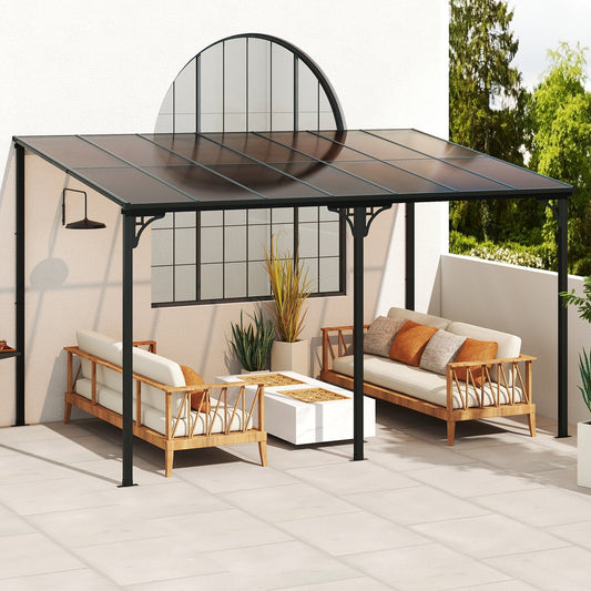 Wall-Mounted Hardtop Pergola with Sloped Polycarbonate Roof