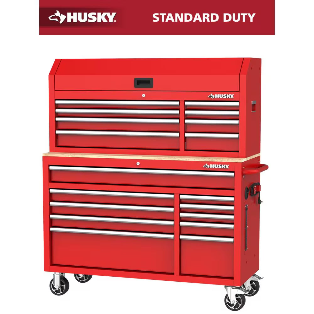 Modular Tool Storage 52 In. W Standard Duty Red Mobile Workbench Cabinet with 8-Drawer Top Tool Chest