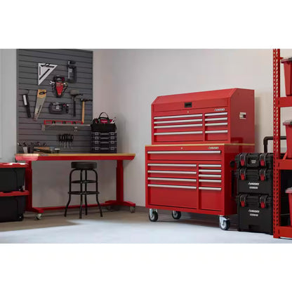 Modular Tool Storage 52 In. W Standard Duty Red Mobile Workbench Cabinet with 8-Drawer Top Tool Chest