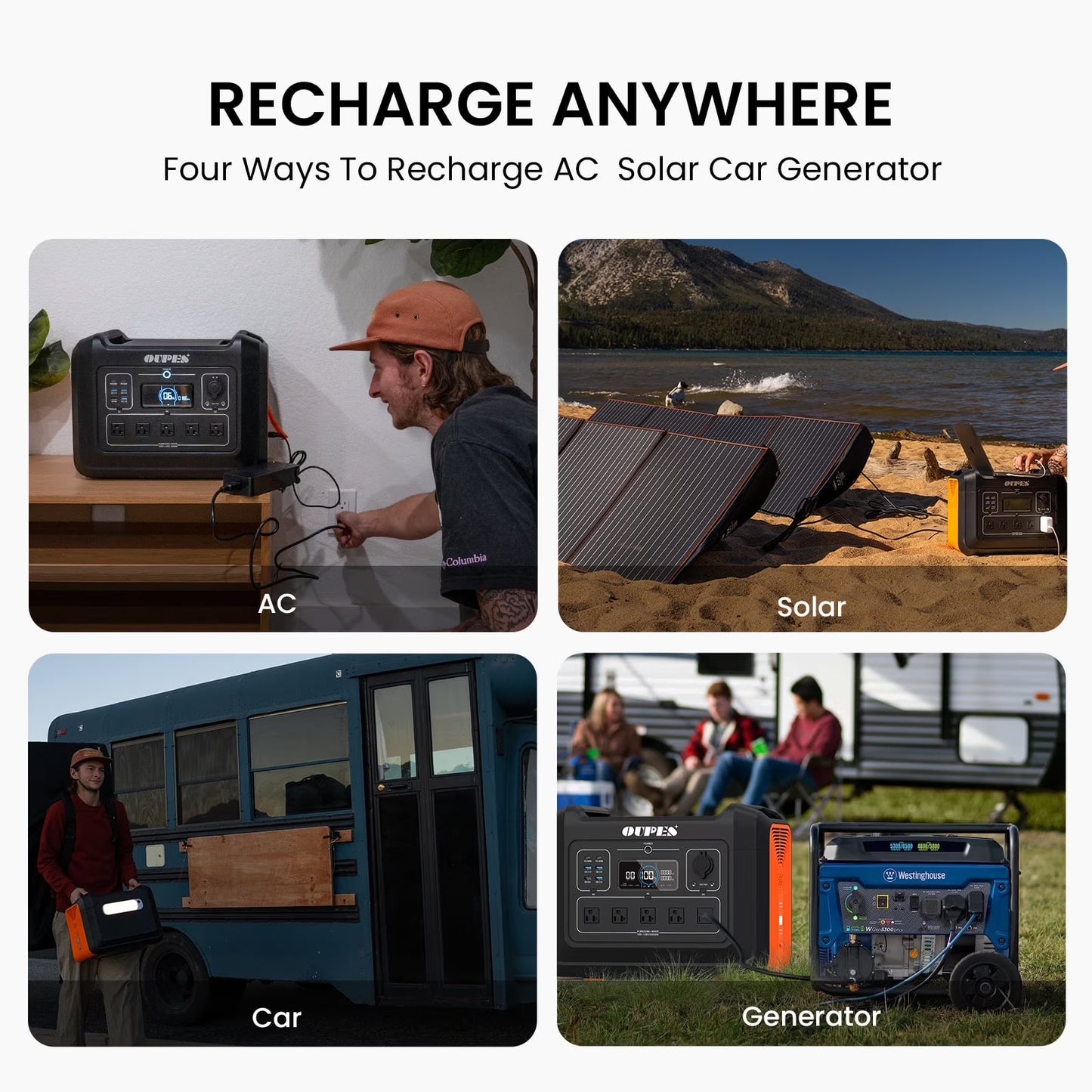 OUPES 2400 Portable Power Station,2232Wh Lifepo4 Battery,2400W AC Output, Fast Charge, Solar Generator for Camping,Emergency, RV, Off-Grid Living