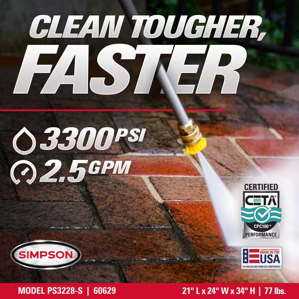 3300 PSI 2.5 GPM Gas Pressure Washer, HONDA GX200 Engine, Reliable Residential Cold Water Power Washer