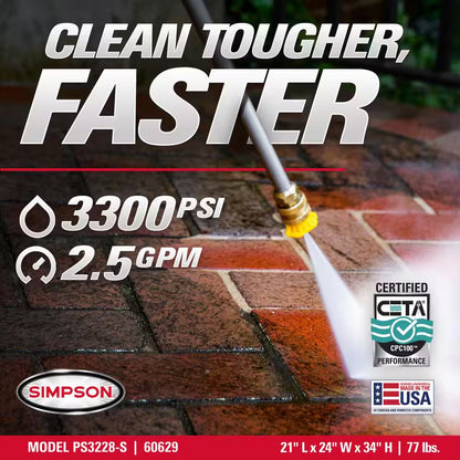 3300 PSI 2.5 GPM Gas Pressure Washer, HONDA GX200 Engine, Reliable Residential Cold Water Power Washer
