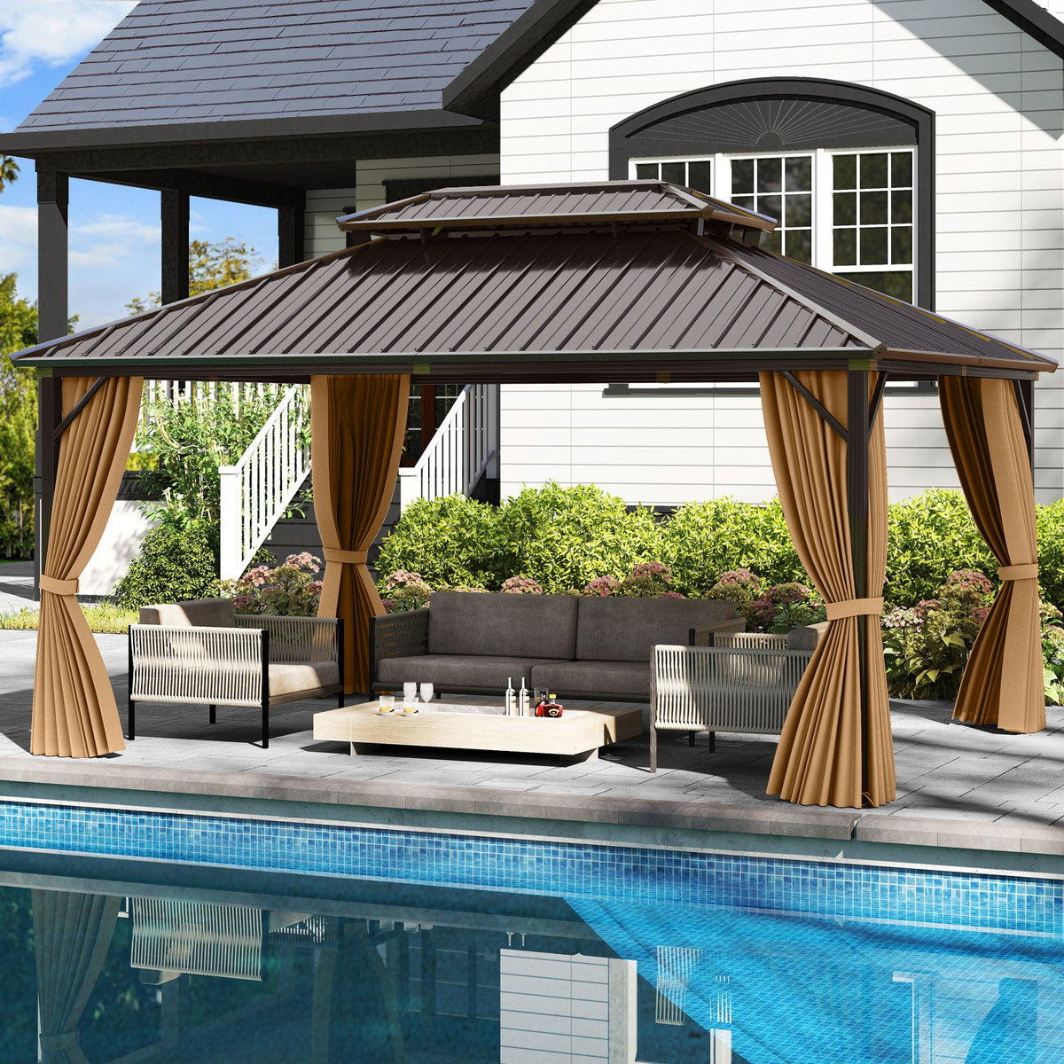 16' x 12' Hardtop Gazebo with Curtains and Mosquito Netting