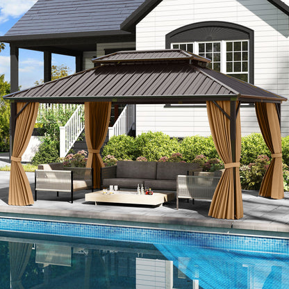 16' x 12' Hardtop Gazebo with Curtains and Mosquito Netting