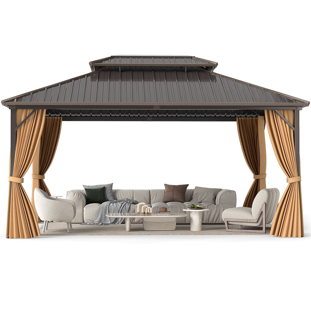 16' x 12' Hardtop Gazebo with Curtains and Mosquito Netting