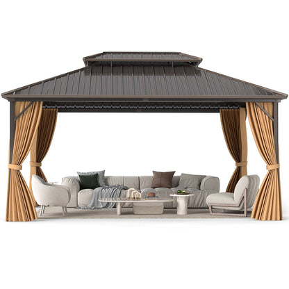 16' x 12' Hardtop Gazebo with Curtains and Mosquito Netting