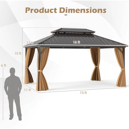 16' x 12' Hardtop Gazebo with Curtains and Mosquito Netting